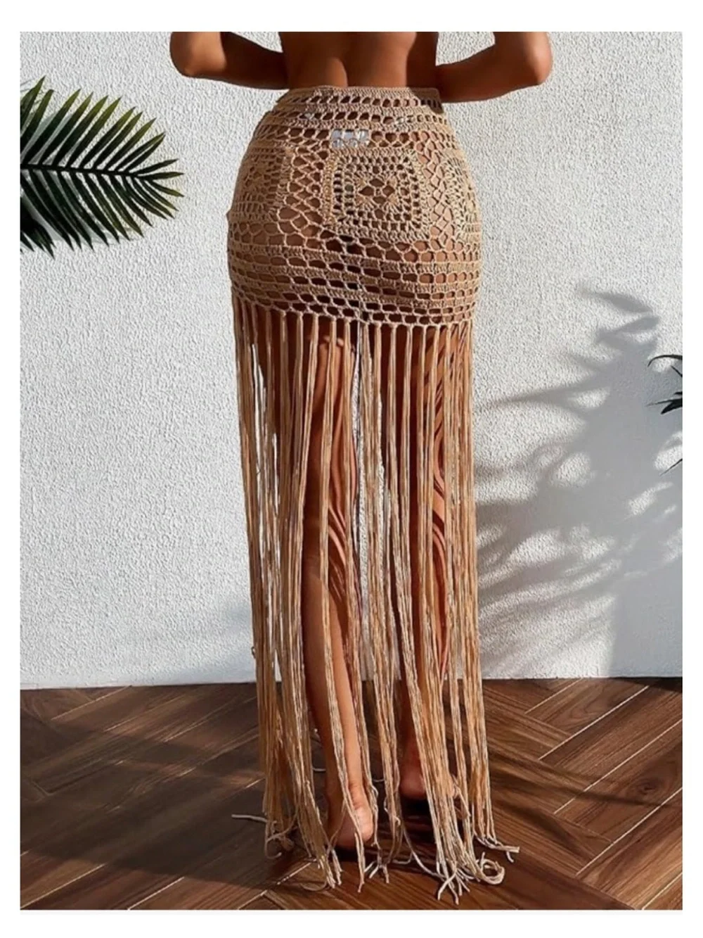🟠NWT HYFVE Boho Crochet Fringe Cover-Up Maxi Skirt in Mocha - Picture 2 of 6
